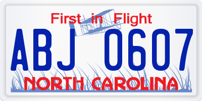 NC license plate ABJ0607