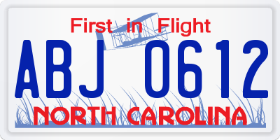 NC license plate ABJ0612