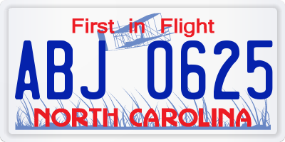 NC license plate ABJ0625
