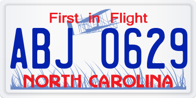 NC license plate ABJ0629