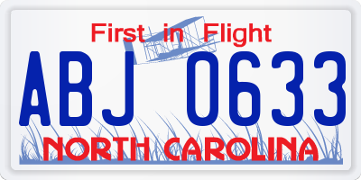 NC license plate ABJ0633