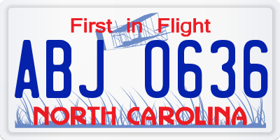 NC license plate ABJ0636