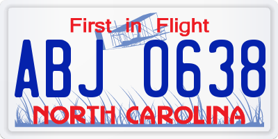 NC license plate ABJ0638