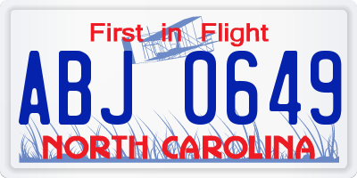 NC license plate ABJ0649