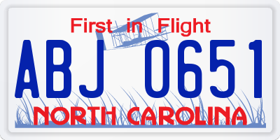 NC license plate ABJ0651