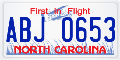 NC license plate ABJ0653