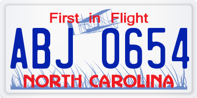 NC license plate ABJ0654