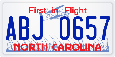 NC license plate ABJ0657