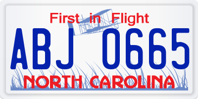 NC license plate ABJ0665