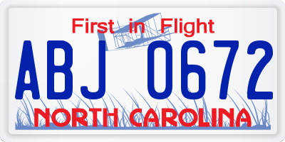 NC license plate ABJ0672