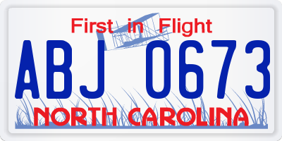 NC license plate ABJ0673