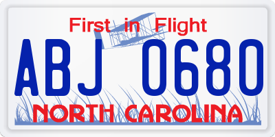 NC license plate ABJ0680