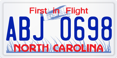 NC license plate ABJ0698