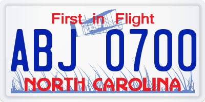 NC license plate ABJ0700