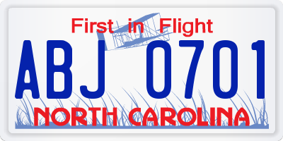 NC license plate ABJ0701