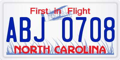 NC license plate ABJ0708