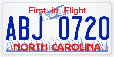 NC license plate ABJ0720