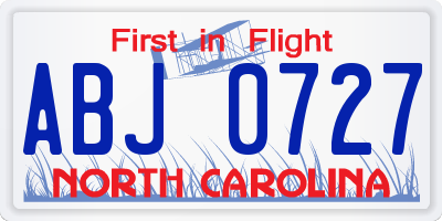 NC license plate ABJ0727
