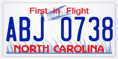 NC license plate ABJ0738