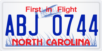 NC license plate ABJ0744