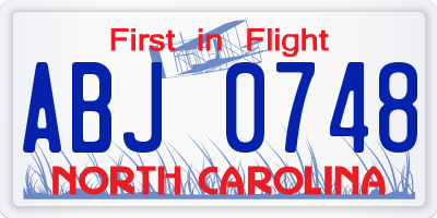 NC license plate ABJ0748