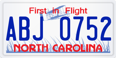 NC license plate ABJ0752