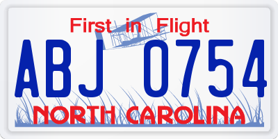 NC license plate ABJ0754