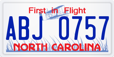 NC license plate ABJ0757