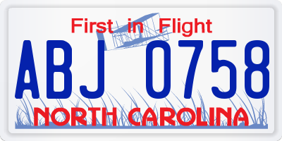 NC license plate ABJ0758