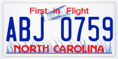 NC license plate ABJ0759