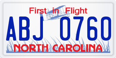 NC license plate ABJ0760