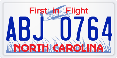 NC license plate ABJ0764