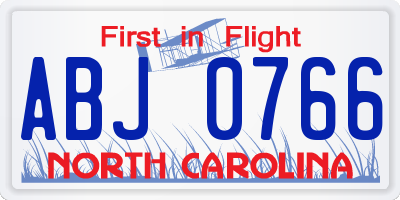 NC license plate ABJ0766