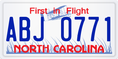 NC license plate ABJ0771