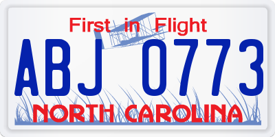 NC license plate ABJ0773