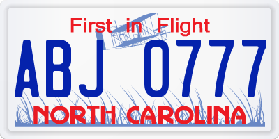 NC license plate ABJ0777