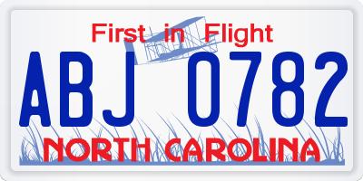 NC license plate ABJ0782