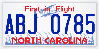 NC license plate ABJ0785