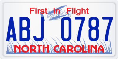 NC license plate ABJ0787