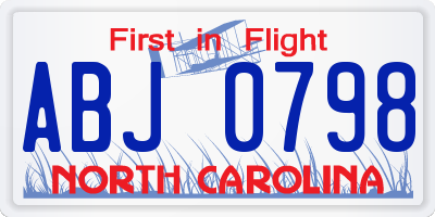 NC license plate ABJ0798