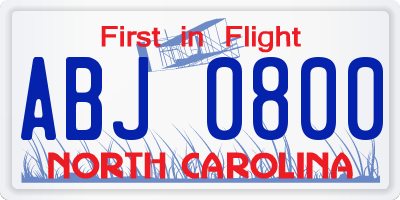 NC license plate ABJ0800