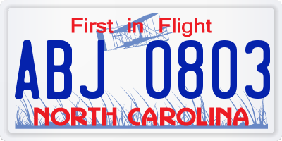 NC license plate ABJ0803