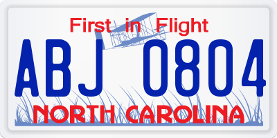 NC license plate ABJ0804