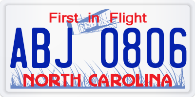 NC license plate ABJ0806