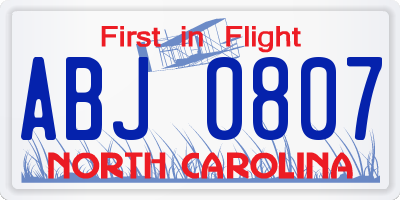 NC license plate ABJ0807