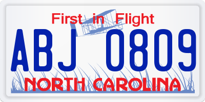 NC license plate ABJ0809