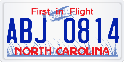 NC license plate ABJ0814