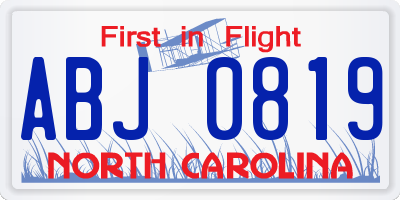 NC license plate ABJ0819