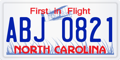 NC license plate ABJ0821