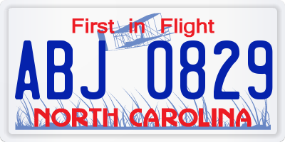 NC license plate ABJ0829